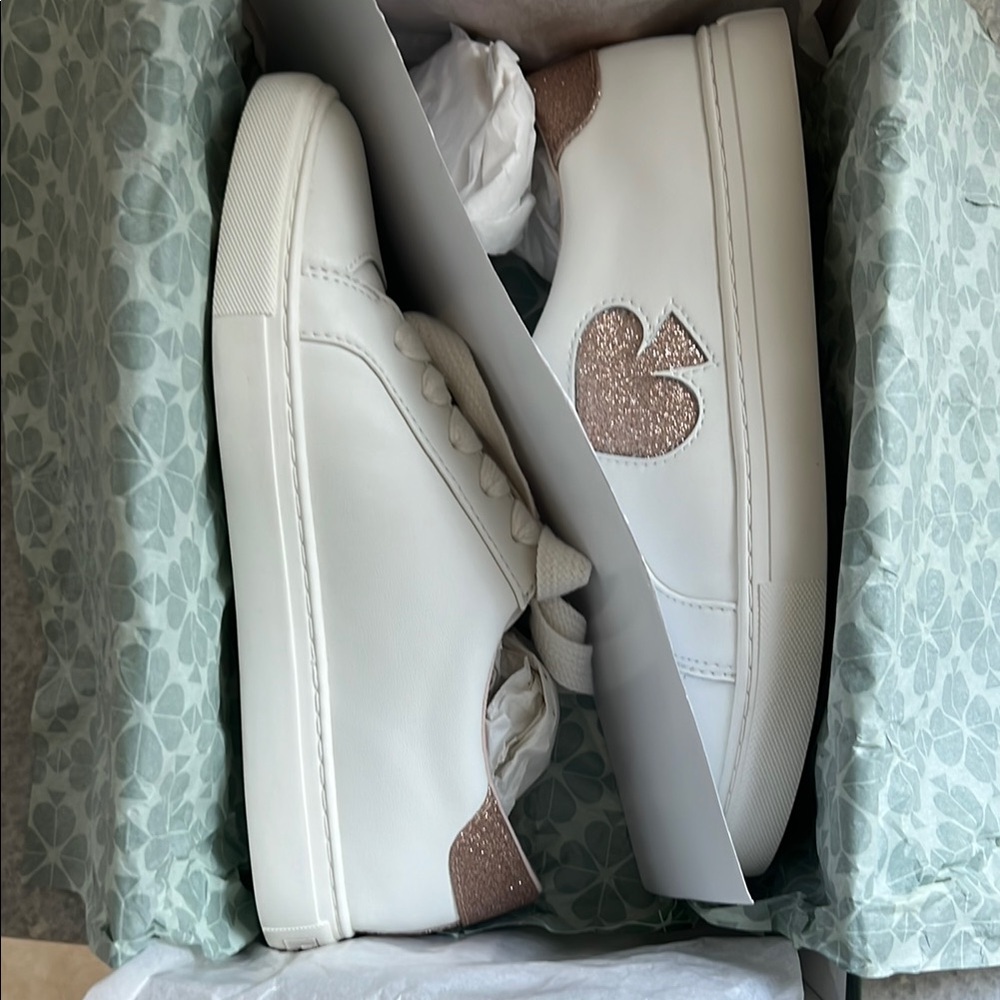 Kate Spade White and Gold Sneakers with Heart Detail